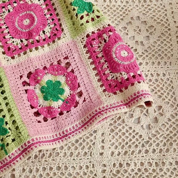 Crochet Knit Cut Out Sleeveless Spaghetti Strap Summer Patchwork Mini Dress - Picture 8 of 12